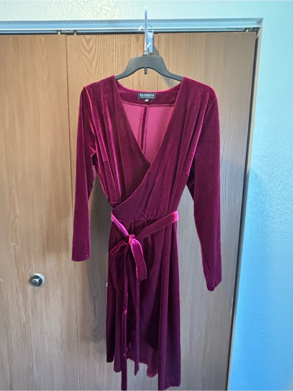 Eloquii Velvet Wrap Dress in burgundy